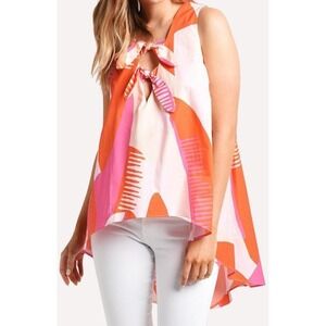 Crosby by Mollie Burch Hi Lo Hem Flowy Tank‎ Double tie Front Back Pleats Sz L